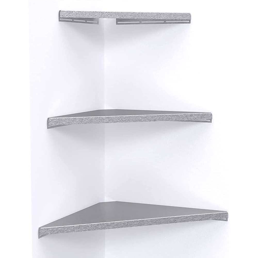 3 Level Floating Corner Shelf in Brushed Steel - C2M